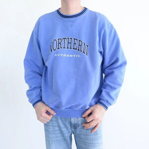 Vintage 90S Northern Authentic Baby Blue Puff  Print Crew Neck Boxy Fit Sweater